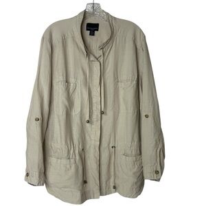 Cynthia Rowley 100% Linen Womens Light Jacket 2X Beige Drawstring Waist Coastal